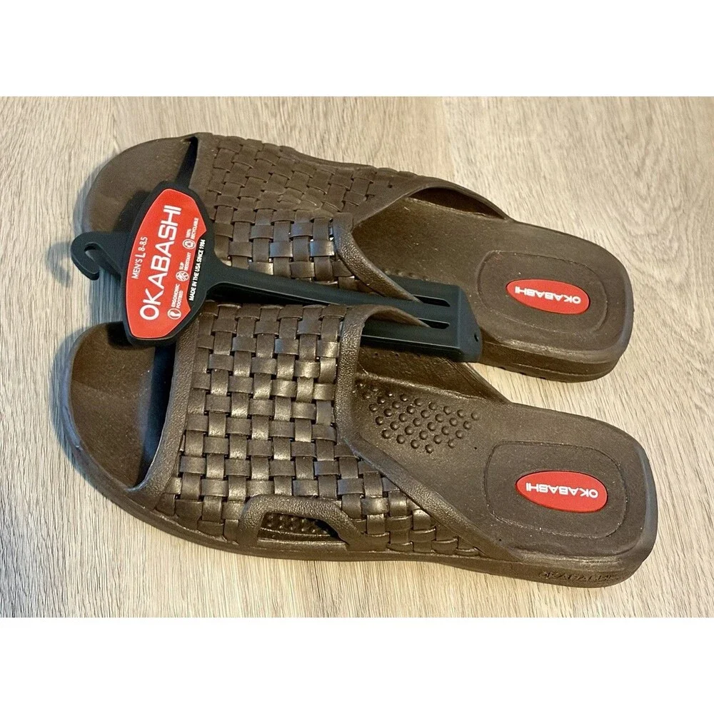 OKABASHI Men's Torino Brown Sandals Slides - Sz Large (8 - 8.5) - New With Tags